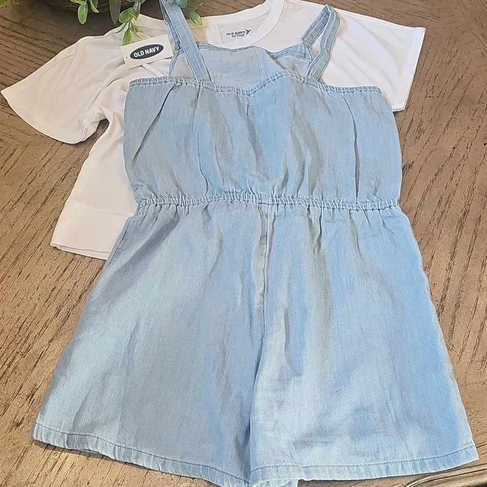 Old Navy Light Blue Denim Kids Romper  Set  10-12 NWT